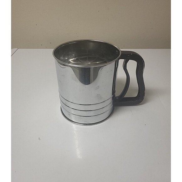 Vintage Chrome Flour Sifter Silver with  Black Handle  Made in Japan - Picture 1 of 16